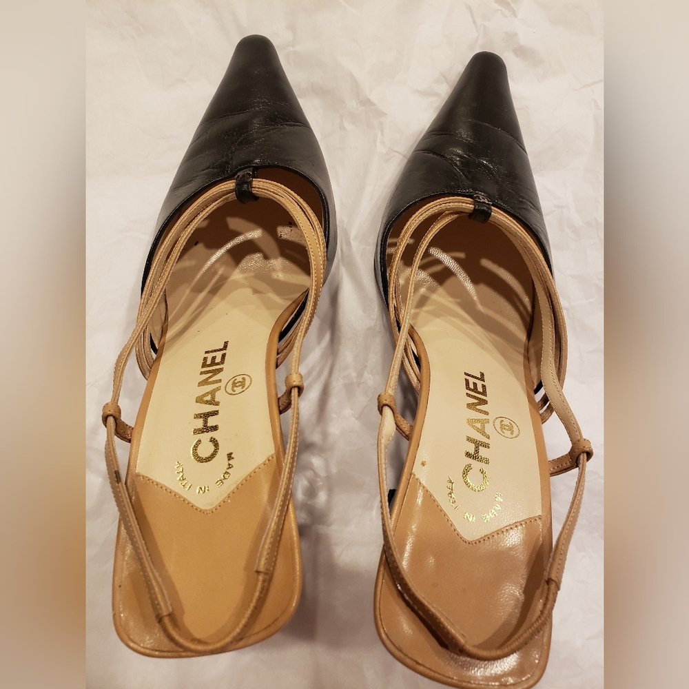USED Chanel Shoes with Curved high Heels. Size 6.5 - Picture 4 of 13